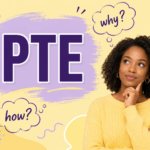 Yellow and purple graphic with large “PTE” text and a thoughtful woman, with “why?” and “how?” around it.